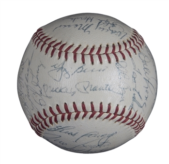 1962 World Series Champions New York Yankees Team Signed OAL Cronin Baseball With 28 Signatures Incl. Mantle, Maris, Berra & Ford (JSA)